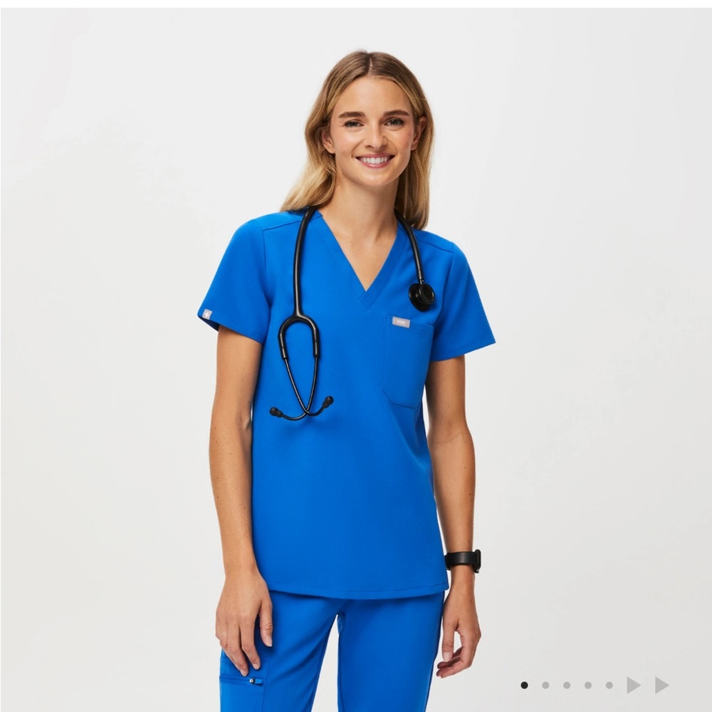 Figs Bright Blue Women's V-Neck Scrub Top